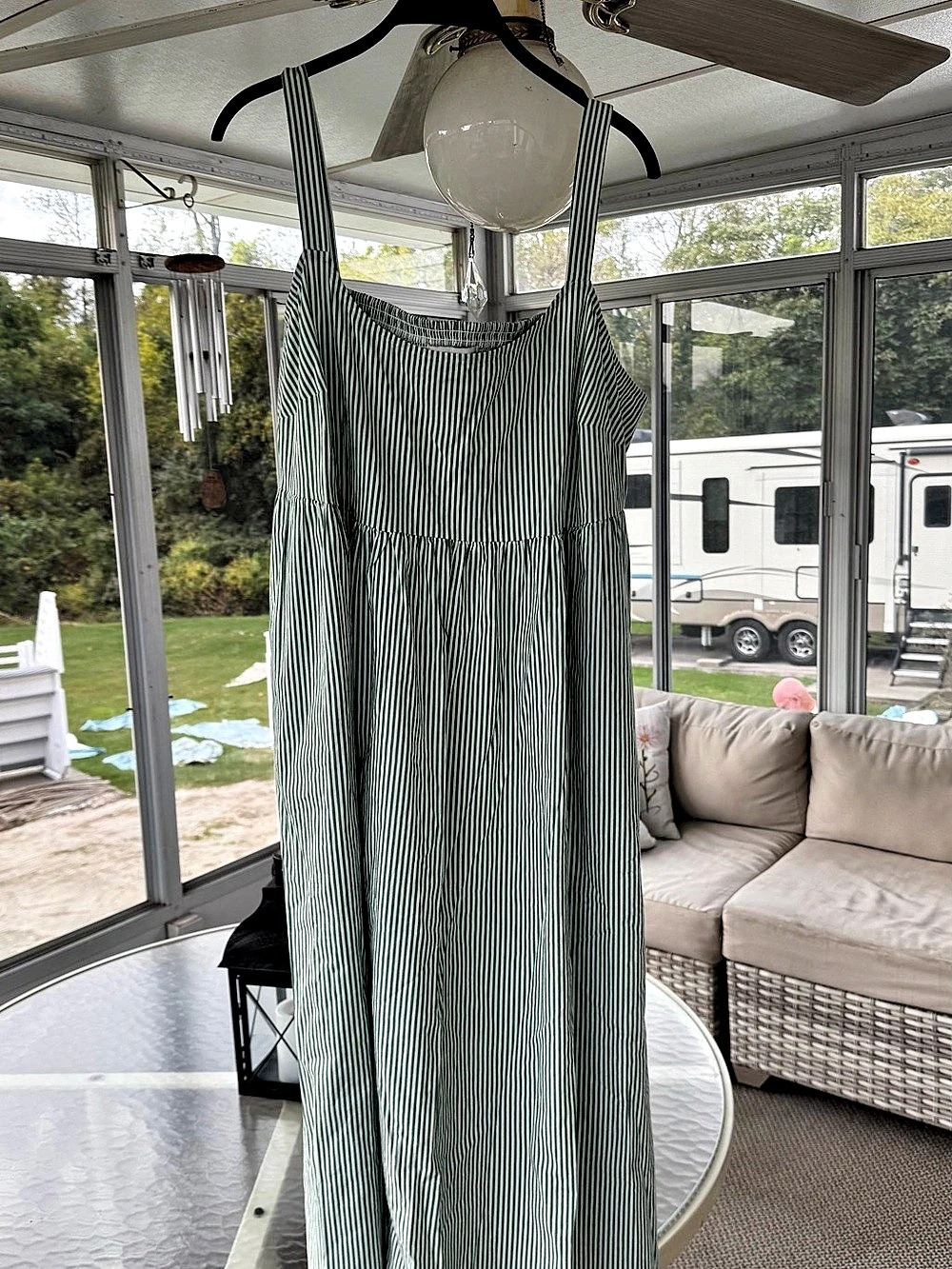 AVA & VIV Striped Maxi Dress in Green & White Size XXL
